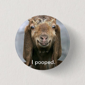 Goat pooping. 3 cm round badge