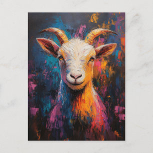 Goat Pop Art Oil Painting Style Postcard