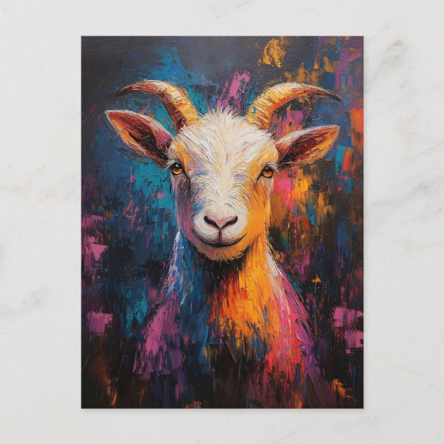 Goat Pop Art Oil Painting Style Postcard (Front)