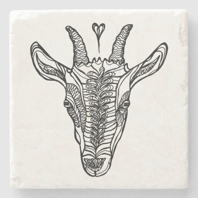 Goat Portrait with Heart Stone Coaster (Front)