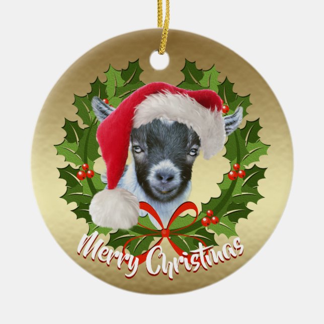 GOAT Pygmy Kid  Santa Hat Christmas Ornament (Front)