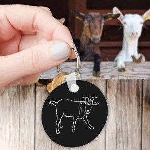 Goat Quirky Farm Animal Monochrome Drawing Art Key Ring