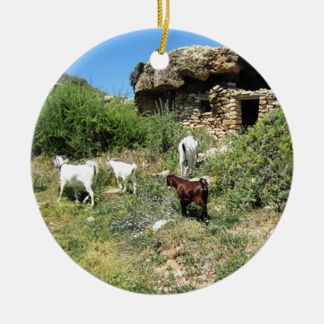 Goat Retreat Ceramic Tree Decoration (Front)