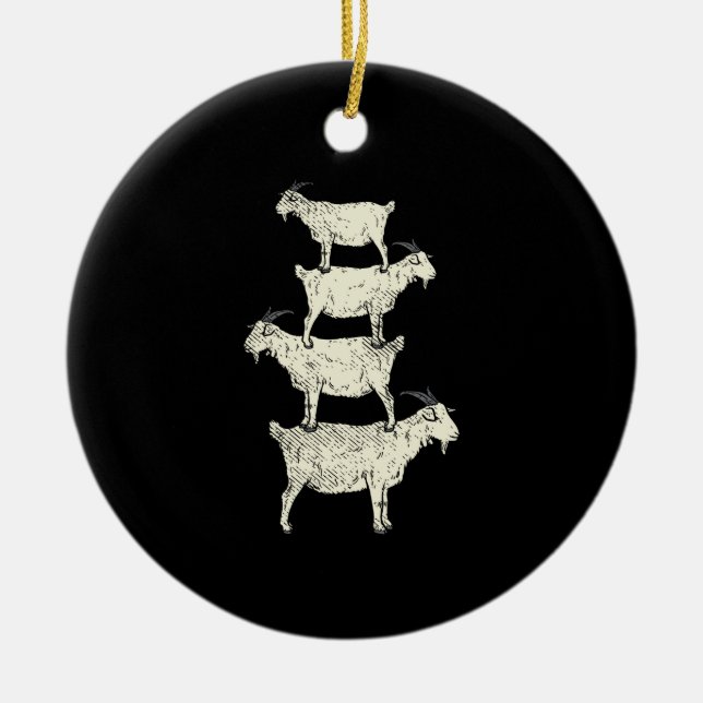 Goat Retro Ceramic Tree Decoration (Front)