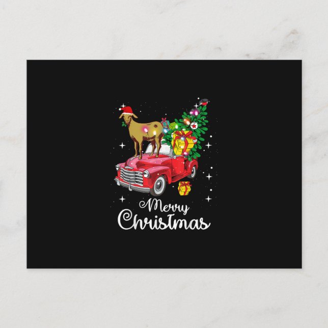 Goat Rides Red Car Christmas Announcement Postcard (Front)