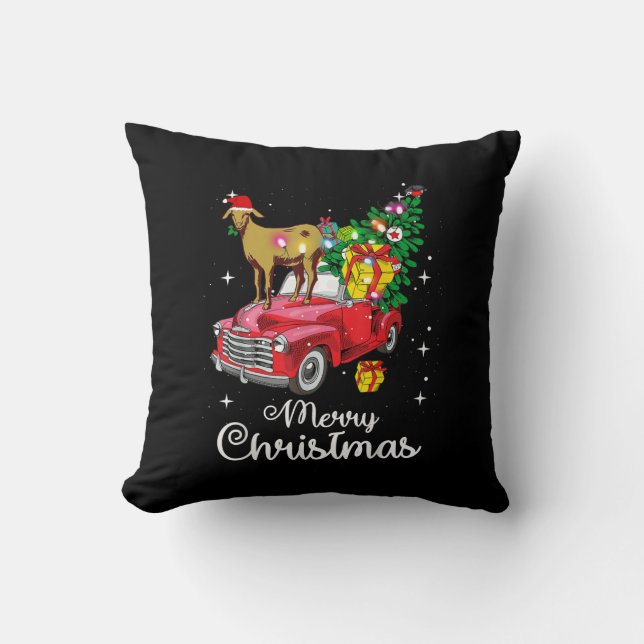 Goat Rides Red Car Christmas Cushion (Front)