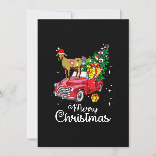 Goat Rides Red Car Christmas Holiday Card (Front)