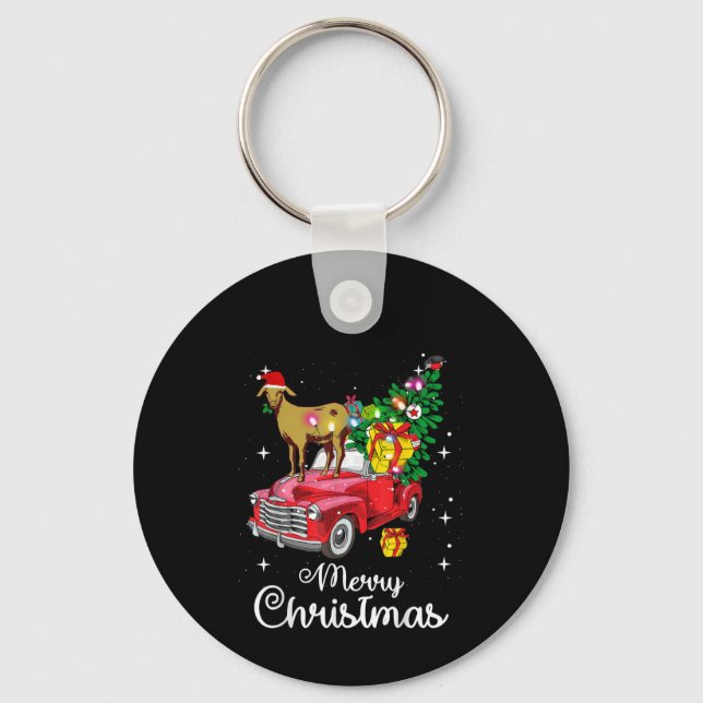 Goat Rides Red Car Christmas Key Ring (Front)