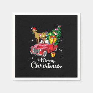 Goat Rides Red Car Christmas Napkin