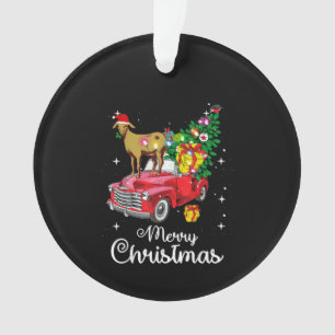 Goat Rides Red Car Christmas Ornament