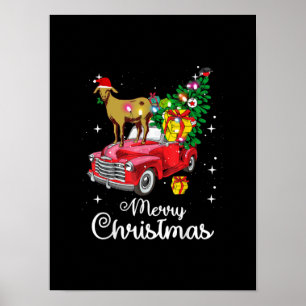 Goat Rides Red Car Christmas Poster