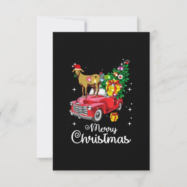 Goat Rides Red Car Christmas RSVP Card (Front)