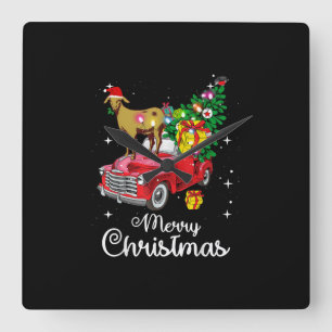 Goat Rides Red Car Christmas Square Wall Clock