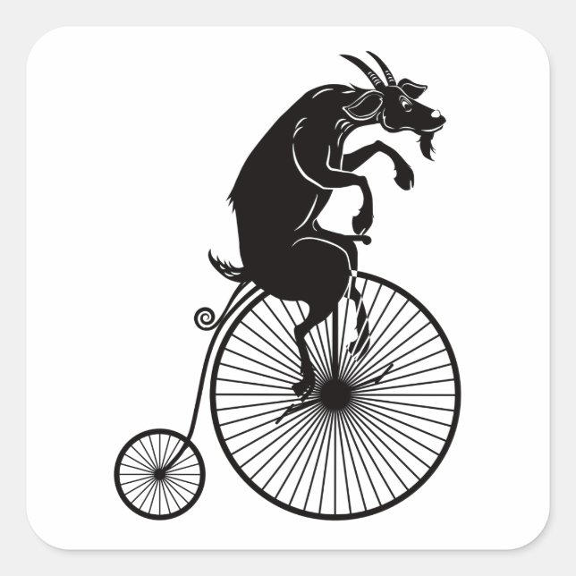 Goat Riding a Vintage Penny Farthing Bike Square Sticker (Front)
