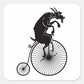 Goat Riding a Vintage Penny Farthing Bike Square Sticker