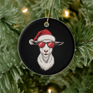 Goat Santa Hat Funny Cute Farm Animal Farmer Xmas Ceramic Tree Decoration