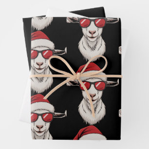 Goat Santa Hat Funny Cute Farm Animal Farmer Xmas Wrapping Paper Sheet