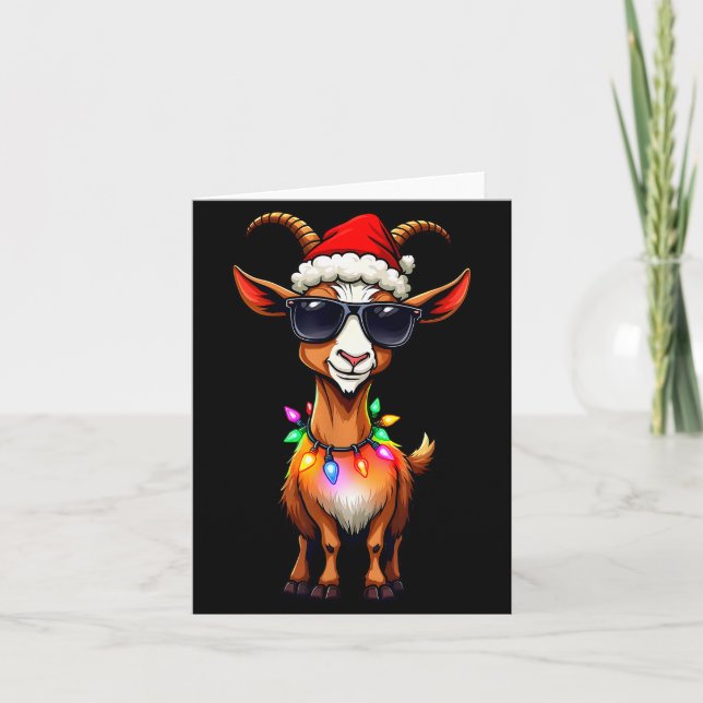 Goat Santa Hat Lights Christmas Cute Xmas Pajama  Card (Front)