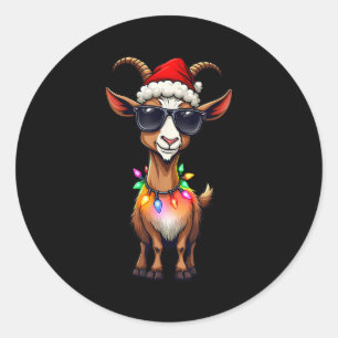 Goat Santa Hat Lights Christmas Cute Xmas Pajama Classic Round Sticker