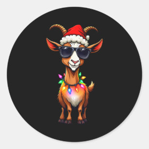 Goat Santa Hat Lights Christmas Cute Xmas Pajama Classic Round Sticker
