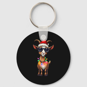 Goat Santa Hat Lights Christmas Cute Xmas Pajama  Key Ring