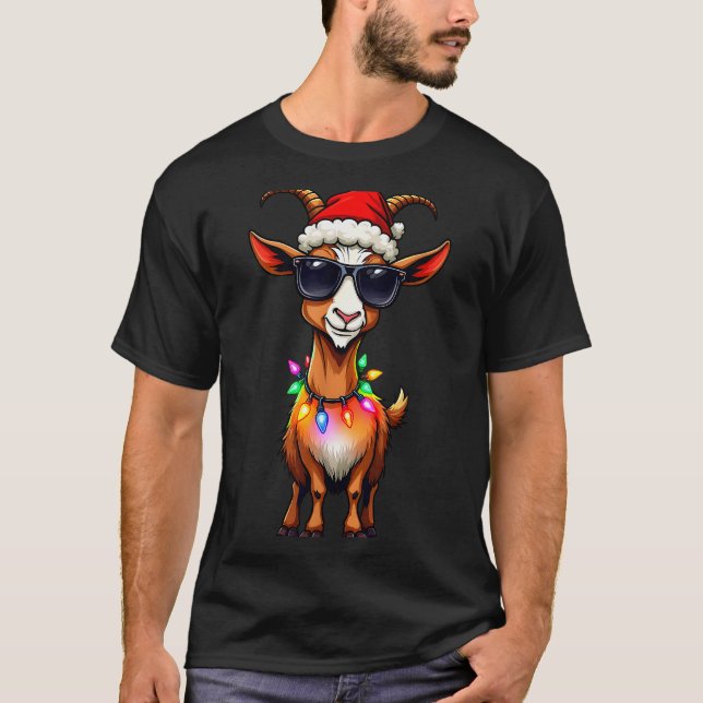 Goat Santa Hat Lights Christmas Cute Xmas Pajama  T-Shirt (Front)