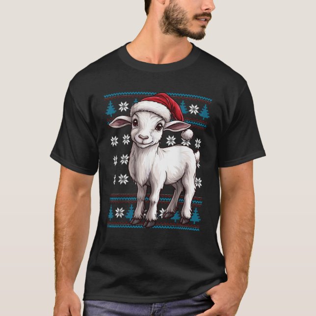 Goat Santa Hat Ugly Christmas Sweater Goat Lovers  (Front)