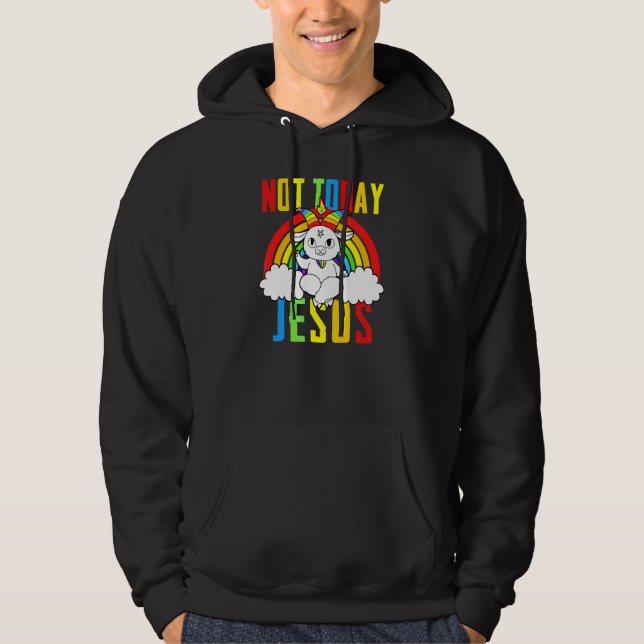 Goat Satanic Not Today Jesus Rainbow Satanism Hoodie (Front)