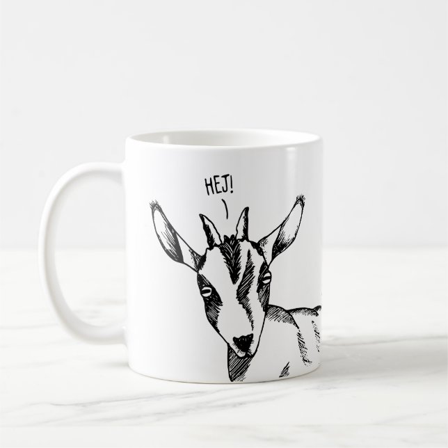 Goat Sketch saying "Hej!" Coffee Mug (Left)