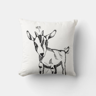 Goat Sketch saying "Hej!" Cushion