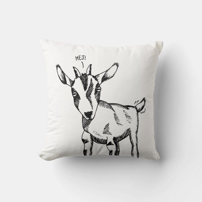 Goat Sketch saying "Hej!" Cushion (Front)