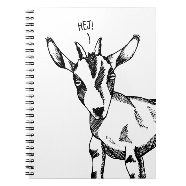 Goat Sketch saying "Hej!" Notebook (Front)