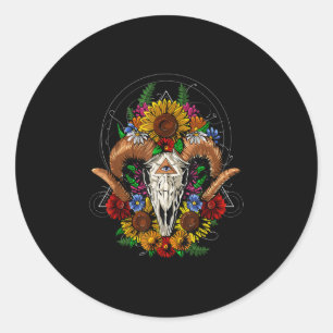 Goat Skull Psychedelic Sunflowers Classic Round Sticker