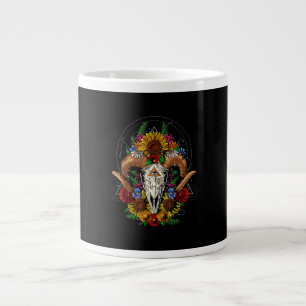 Goat Skull Psychedelic Sunflowers Large Coffee Mug