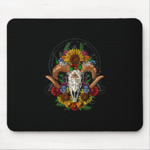 Goat Skull Psychedelic Sunflowers Mouse Mat