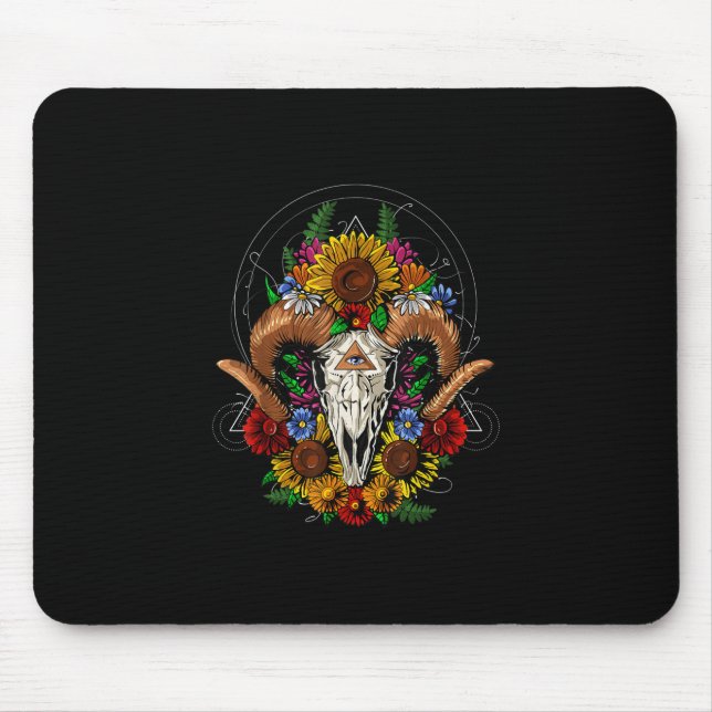 Goat Skull Psychedelic Sunflowers Mouse Mat (Front)