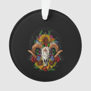 Goat Skull Psychedelic Sunflowers Ornament