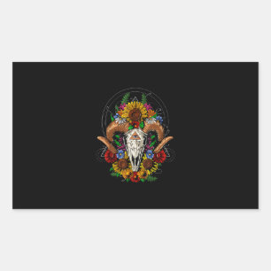 Goat Skull Psychedelic Sunflowers Rectangular Sticker