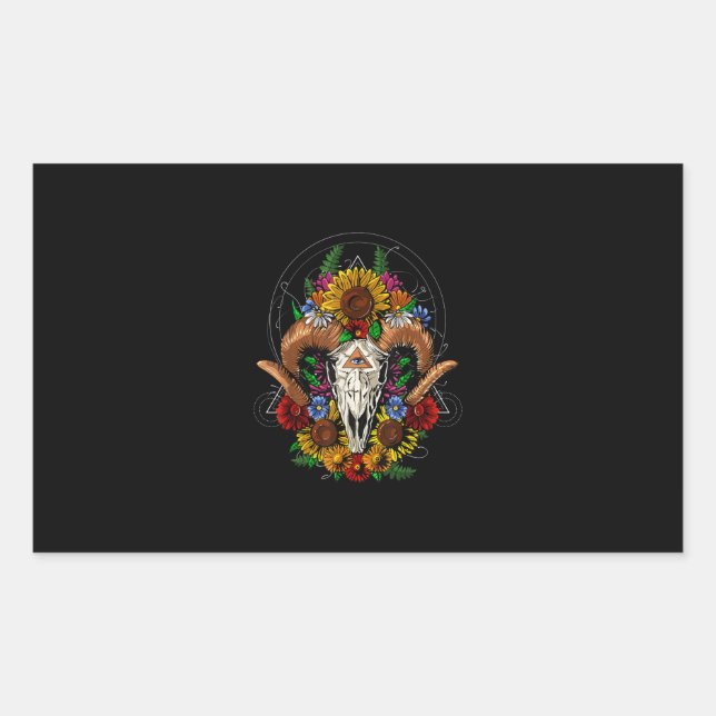 Goat Skull Psychedelic Sunflowers Rectangular Sticker (Front)