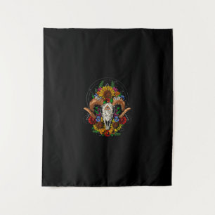 Goat Skull Psychedelic Sunflowers Tapestry
