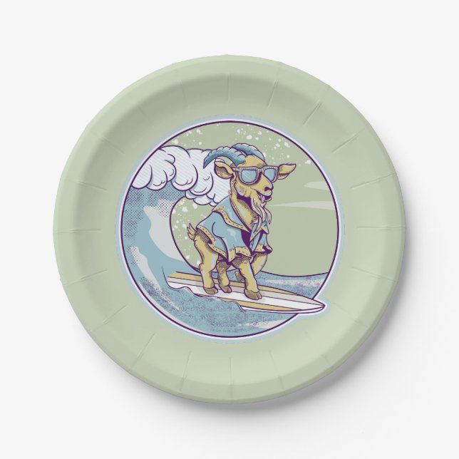 Goat Surfing Paper Plate (Front)