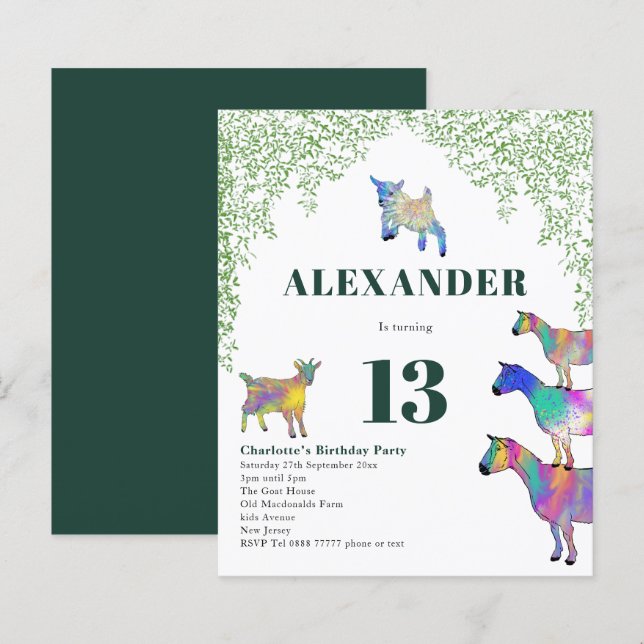 Goat Themed Birthday Party Green (Front/Back)