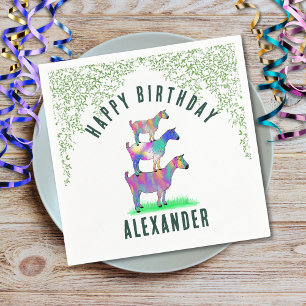 Goat Themed Birthday Party Greenery Name Napkin