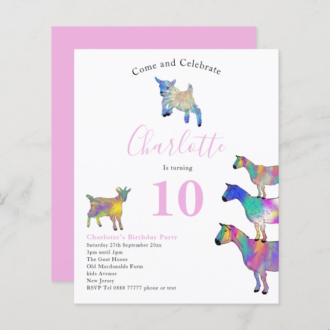 Goat Themed Birthday Party Pink (Front/Back)