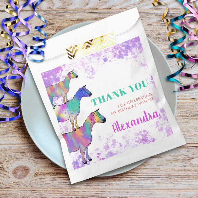 Goat Themed Birthday Party Thank You Favour Bags (Colorful watercolor goats farm animal birthday party thank you custom favor bag)