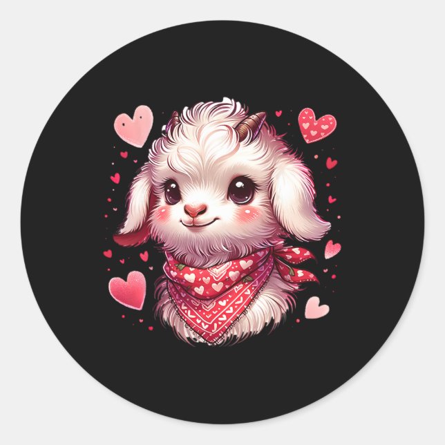 Goat Valentine Hearts  Classic Round Sticker (Front)