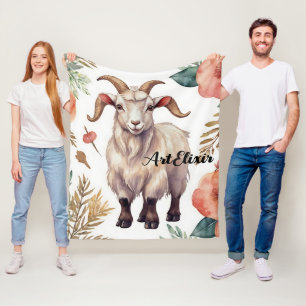 Goat Vintage Print Fleece Blanket