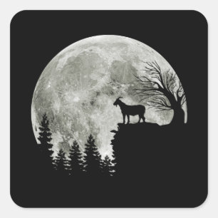 goat walking on mountain halloween moon square sticker