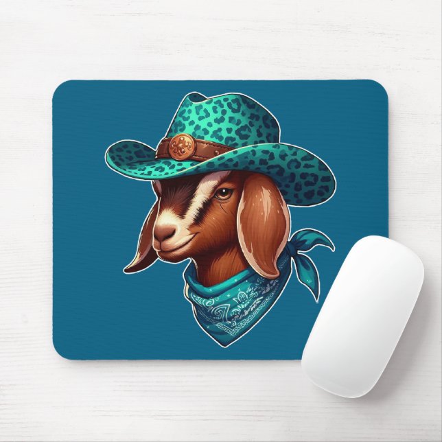 Goat Wearing a Stylish Cowboy Hat and Bandanna Mouse Mat (With Mouse)