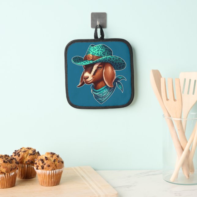 Goat Wearing a Stylish Cowboy Hat and Bandanna  Pot Holder (Insitu(Hanging))